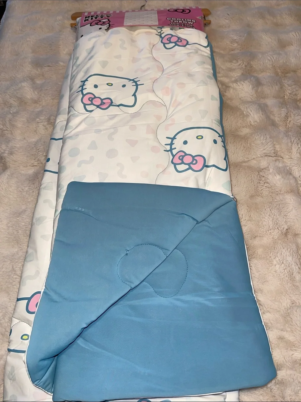 Hello Kitty White & Blue Cooling Throw with Pink Bow Motif